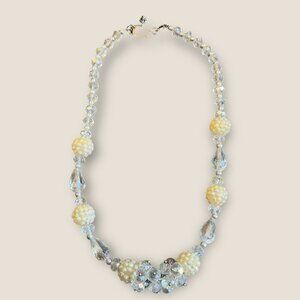 Vintage Beaded Necklace 18" With Faux Pearl & Crystal Accents